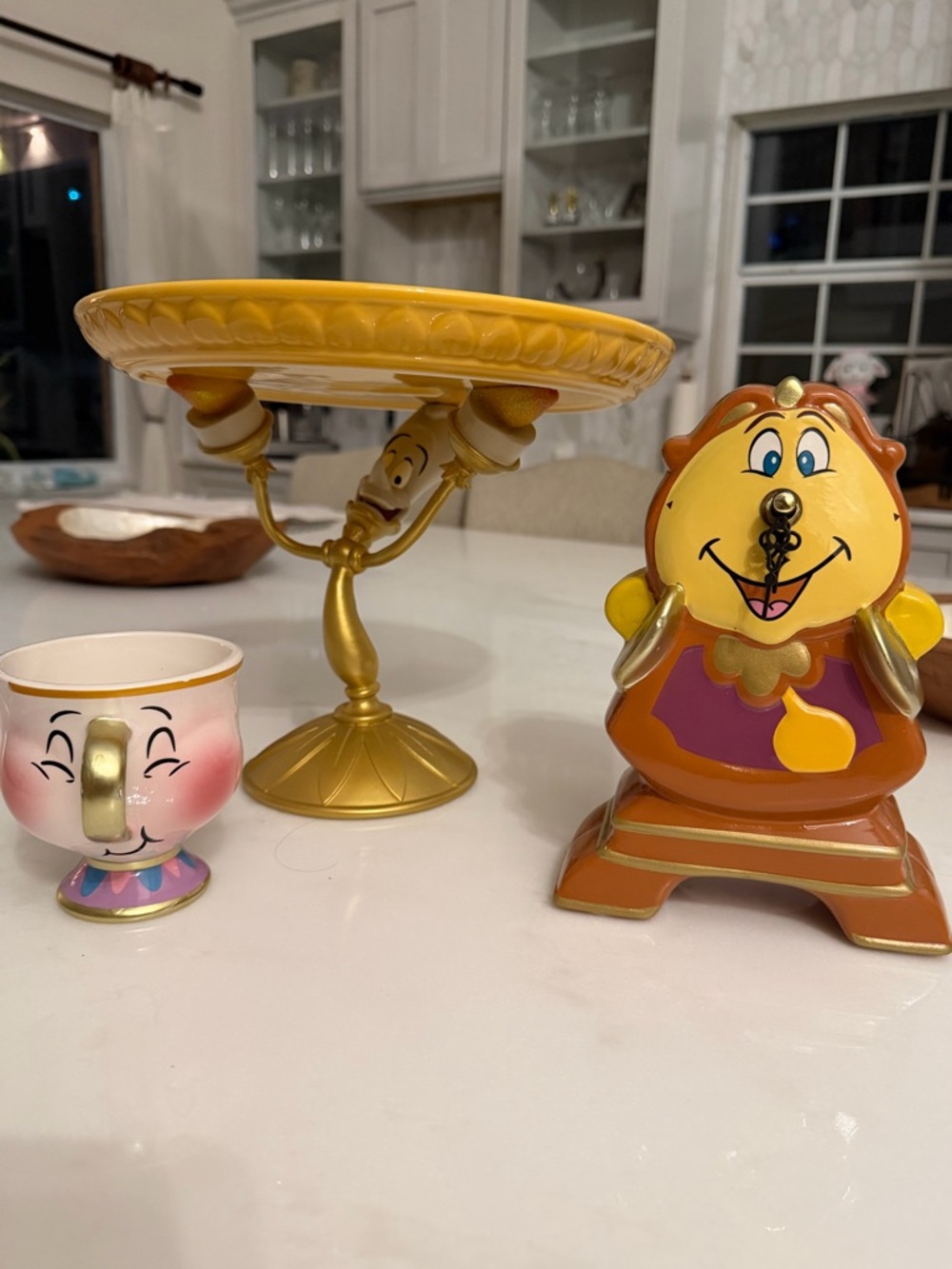 Beauty and the Beast Lumiere Cake Stand Cogsworth clock Chip cup Disney set